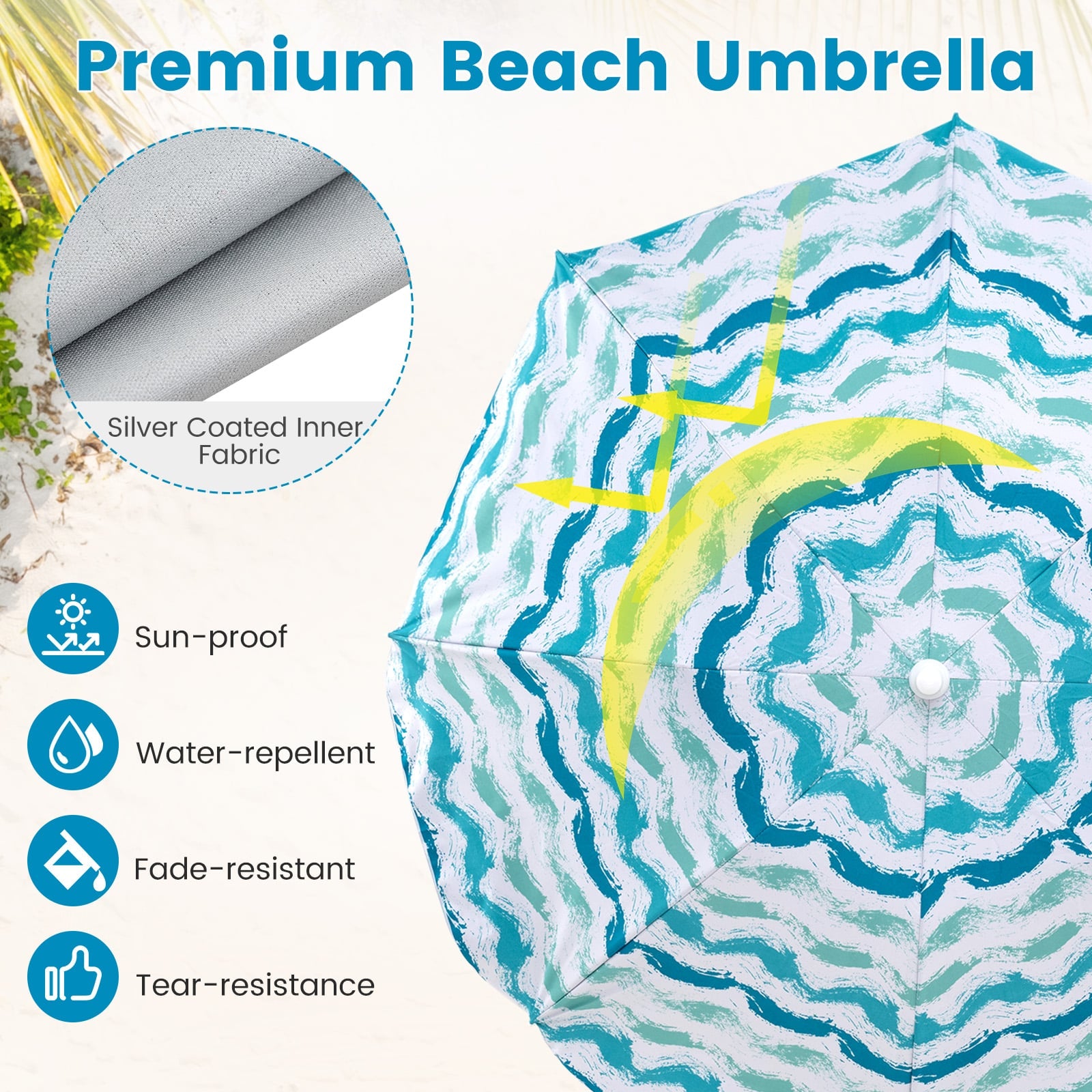 4 Pieces Beach Umbrella Set with 2 Foldable Chairs and Picnic Blanket-Blue