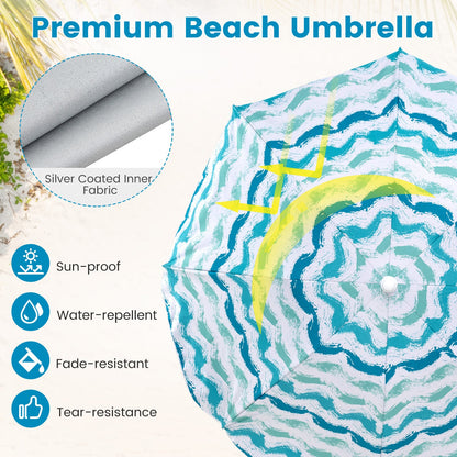 4 Pieces Beach Umbrella Set with 2 Foldable Chairs and Picnic Blanket-Blue