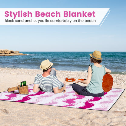 4 Pieces Beach Umbrella Set with 2 Foldable Chairs and Picnic Blanket-Pink