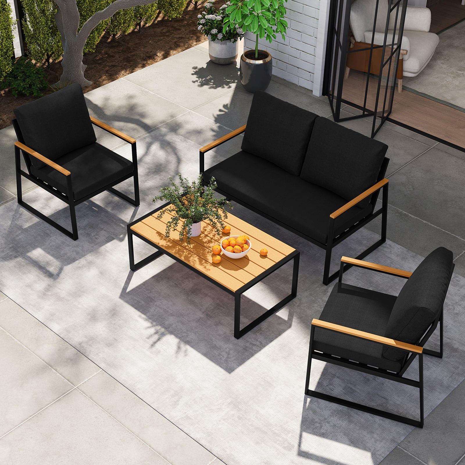 4 Pieces Patio Furniture Set  with Thick Cushions for Backyard-Black