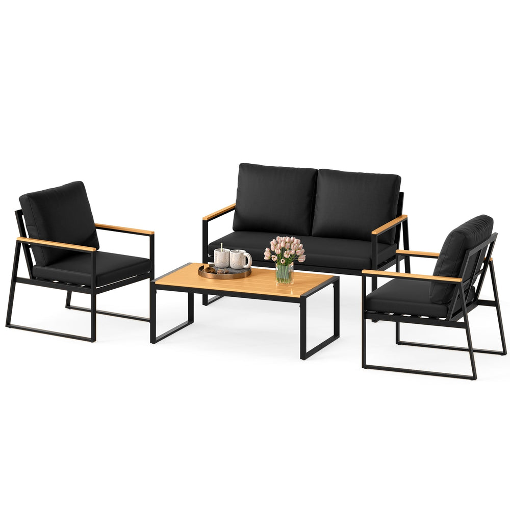 4 Pieces Patio Furniture Set  with Thick Cushions for Backyard-Black