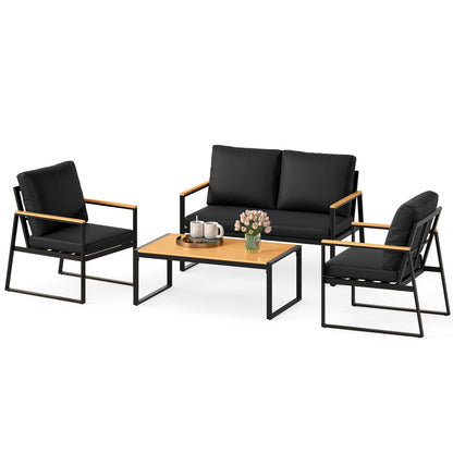 4 Pieces Patio Furniture Set  with Thick Cushions for Backyard-Black