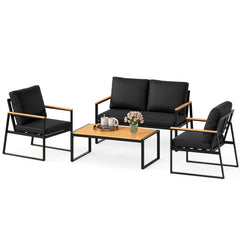 4 Pieces Patio Furniture Set  with Thick Cushions for Backyard-Black