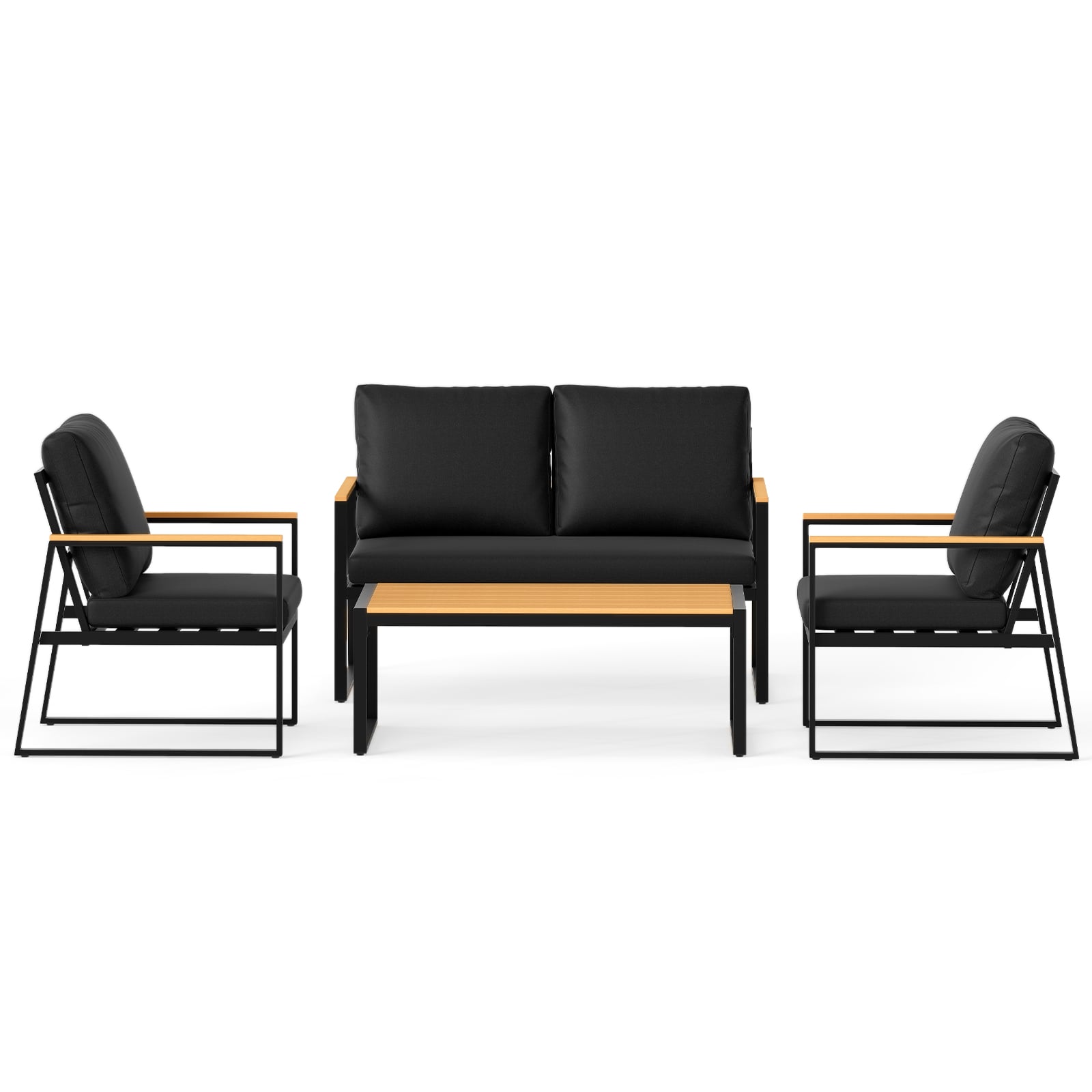 4 Pieces Patio Furniture Set  with Thick Cushions for Backyard-Black