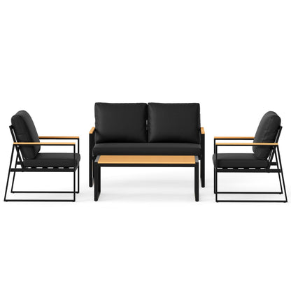 4 Pieces Patio Furniture Set  with Thick Cushions for Backyard-Black