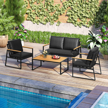 4 Pieces Patio Furniture Set  with Thick Cushions for Backyard-Black