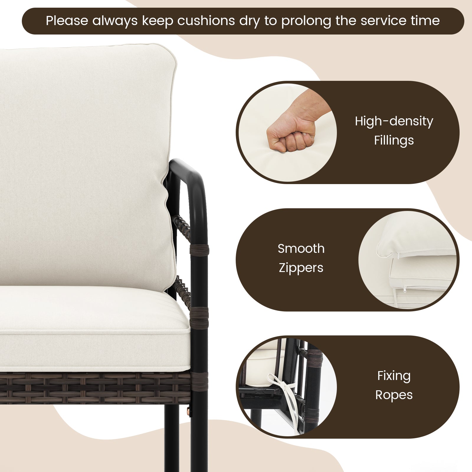 4 Pieces Patio Furniture Set with Soft Cushions-White