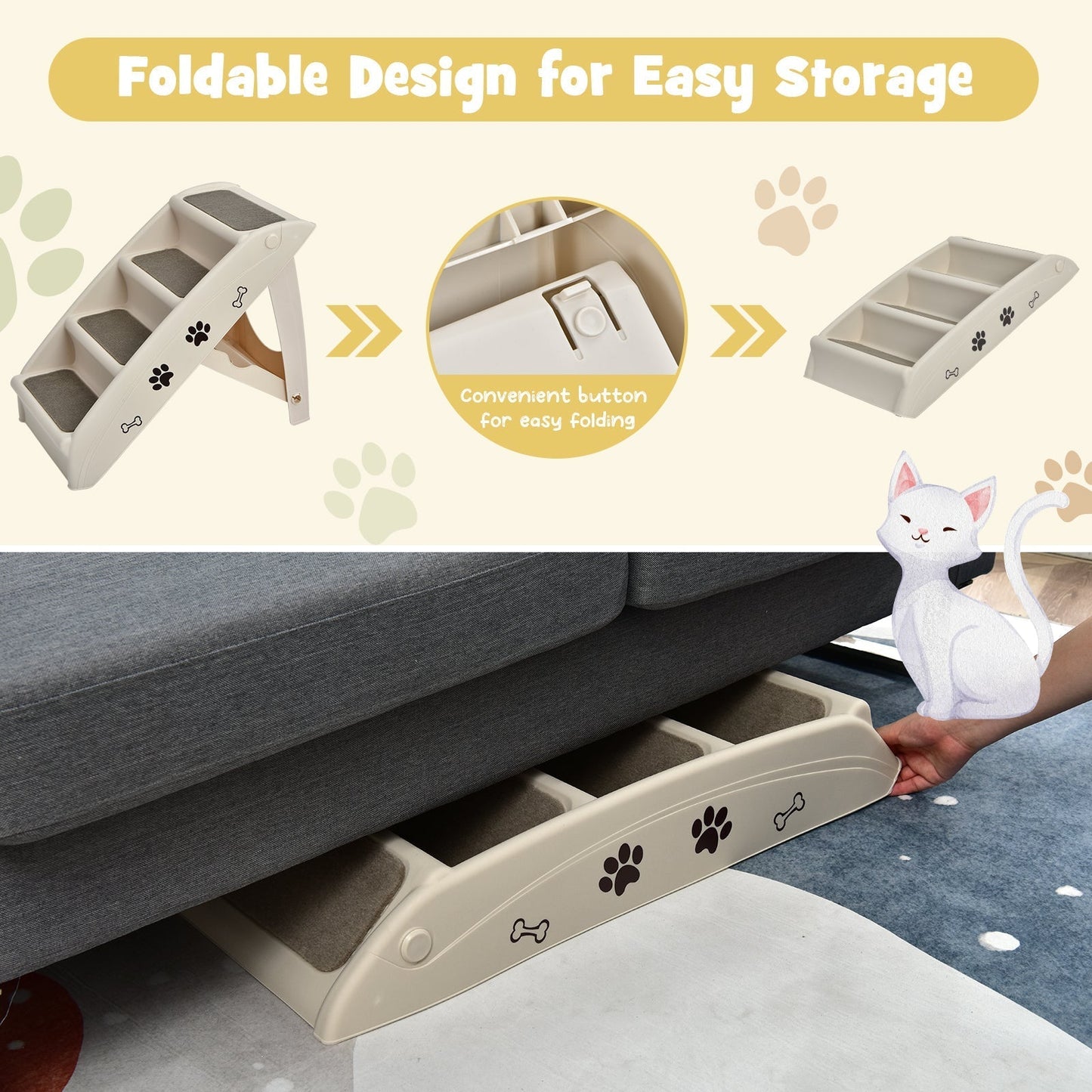 4-Step Pet Stairs with Non-slip Foot Pads-Beige