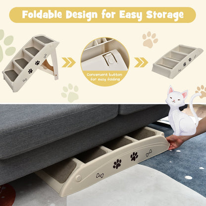 4-Step Pet Stairs with Non-slip Foot Pads-Beige