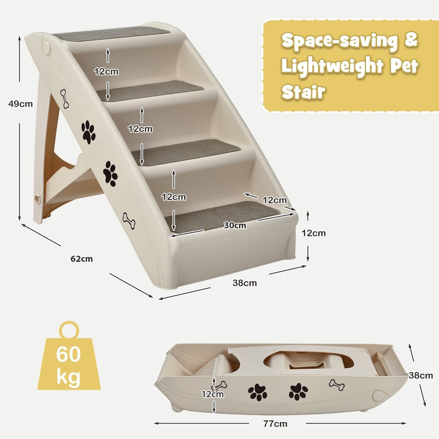 4-Step Pet Stairs with Non-slip Foot Pads-Beige