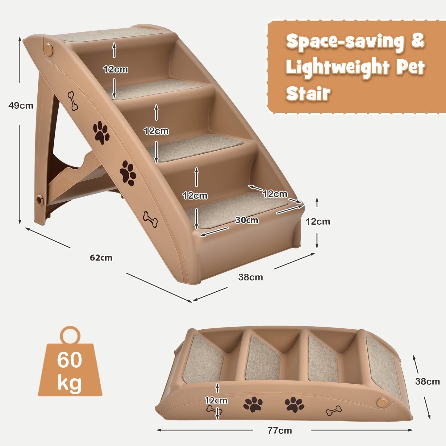 4-Step Pet Stairs with Non-slip Foot Pads-Coffee