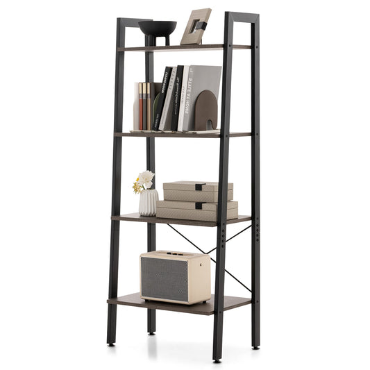 4-Tier Bookshelf with Metal Frame-Brown