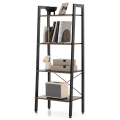 4-Tier Bookshelf with Metal Frame-Brown
