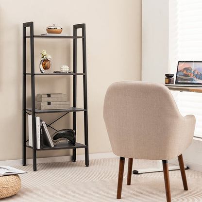 4-Tier Bookshelf with Metal Frame-Brown