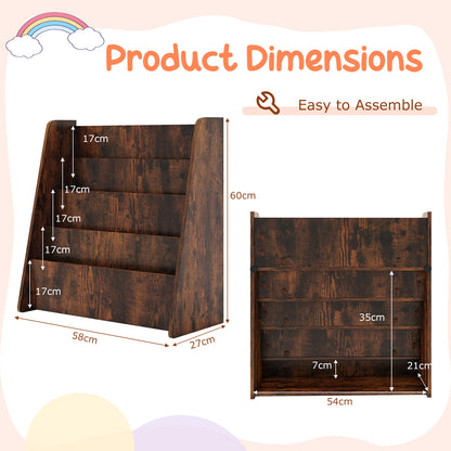 4-Tier Kids Bookshelf with Deep Compartments for Kids Bedroom-Rustic Brown