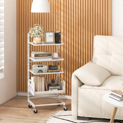 4 Tier Utility Rolling Cart with Adjustable Shelves-White