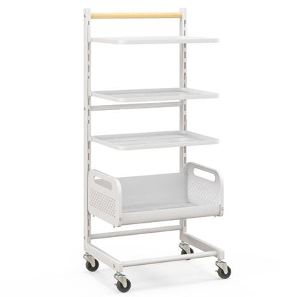 4 Tier Utility Rolling Cart with Adjustable Shelves-White