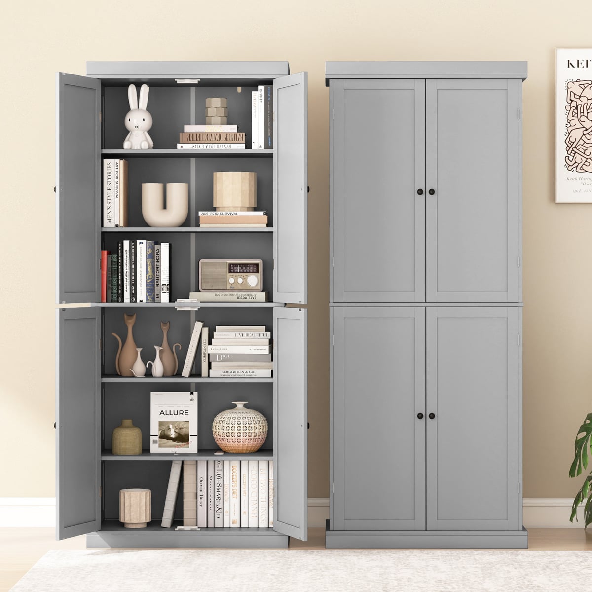 4 Door Freestanding Kitchen Pantry Buffet Cabinet-Grey
