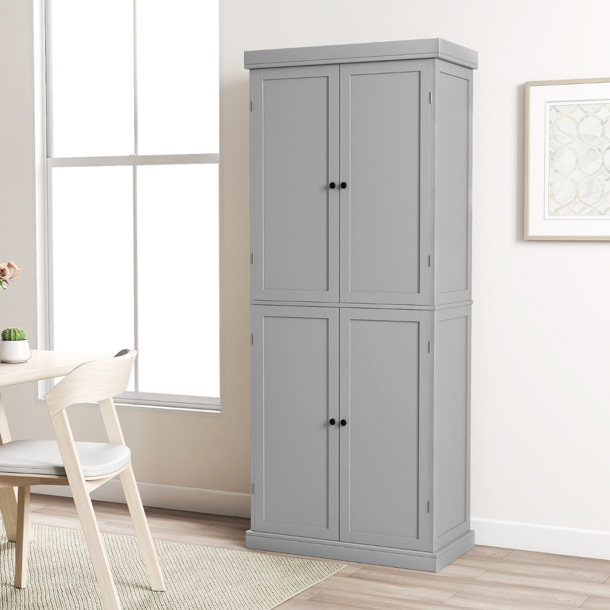 4 Door Freestanding Kitchen Pantry Buffet Cabinet-Grey