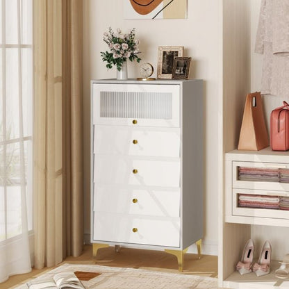 3/4 Drawer Dresser Cabinet with Flip Up Fluted Glass Door-4 Drawers