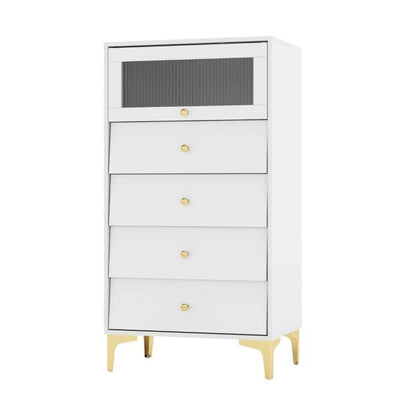 3/4 Drawer Dresser Cabinet with Flip Up Fluted Glass Door-4 Drawers