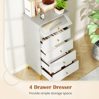 3/4 Drawer Dresser Cabinet with Flip Up Fluted Glass Door-4 Drawers