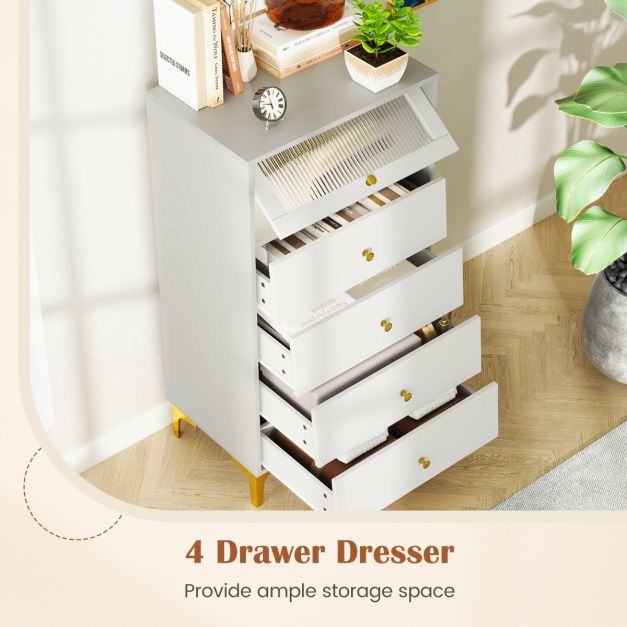 3/4 Drawer Dresser Cabinet with Flip Up Fluted Glass Door-4 Drawers