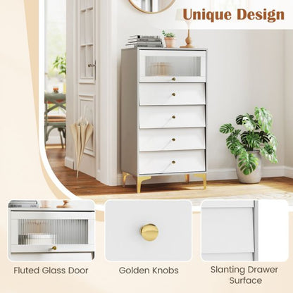 3/4 Drawer Dresser Cabinet with Flip Up Fluted Glass Door-4 Drawers