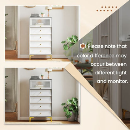 3/4 Drawer Dresser Cabinet with Flip Up Fluted Glass Door-4 Drawers