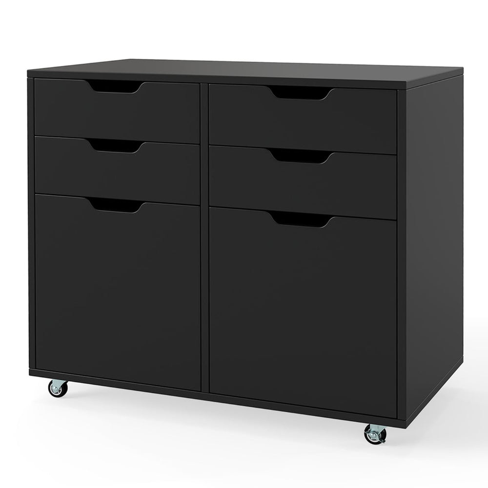 4 Drawer Dresser Chest with Doors and Universal Wheels-Black