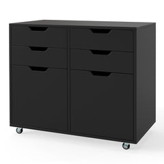 4 Drawer Dresser Chest with Doors and Universal Wheels-Black