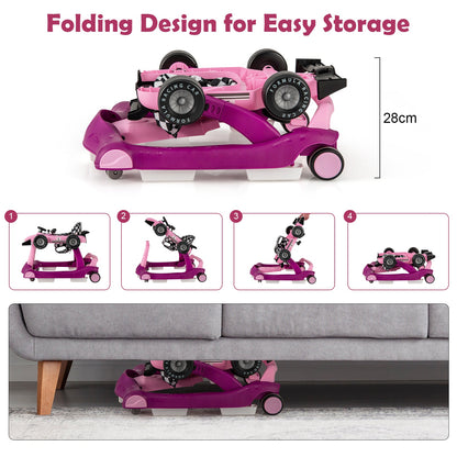 4-in-1 Baby Push Walker with Adjustable Height and Speed-Cream Pink