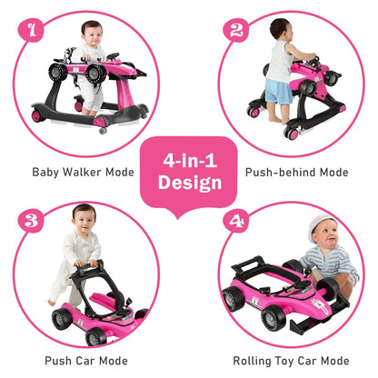 4-in-1 Baby Push Walker with Adjustable Height and Speed-Rose
