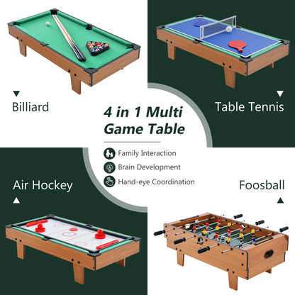4 in 1 Combo Game Table Set Foosball Table with Billiards-Natural
