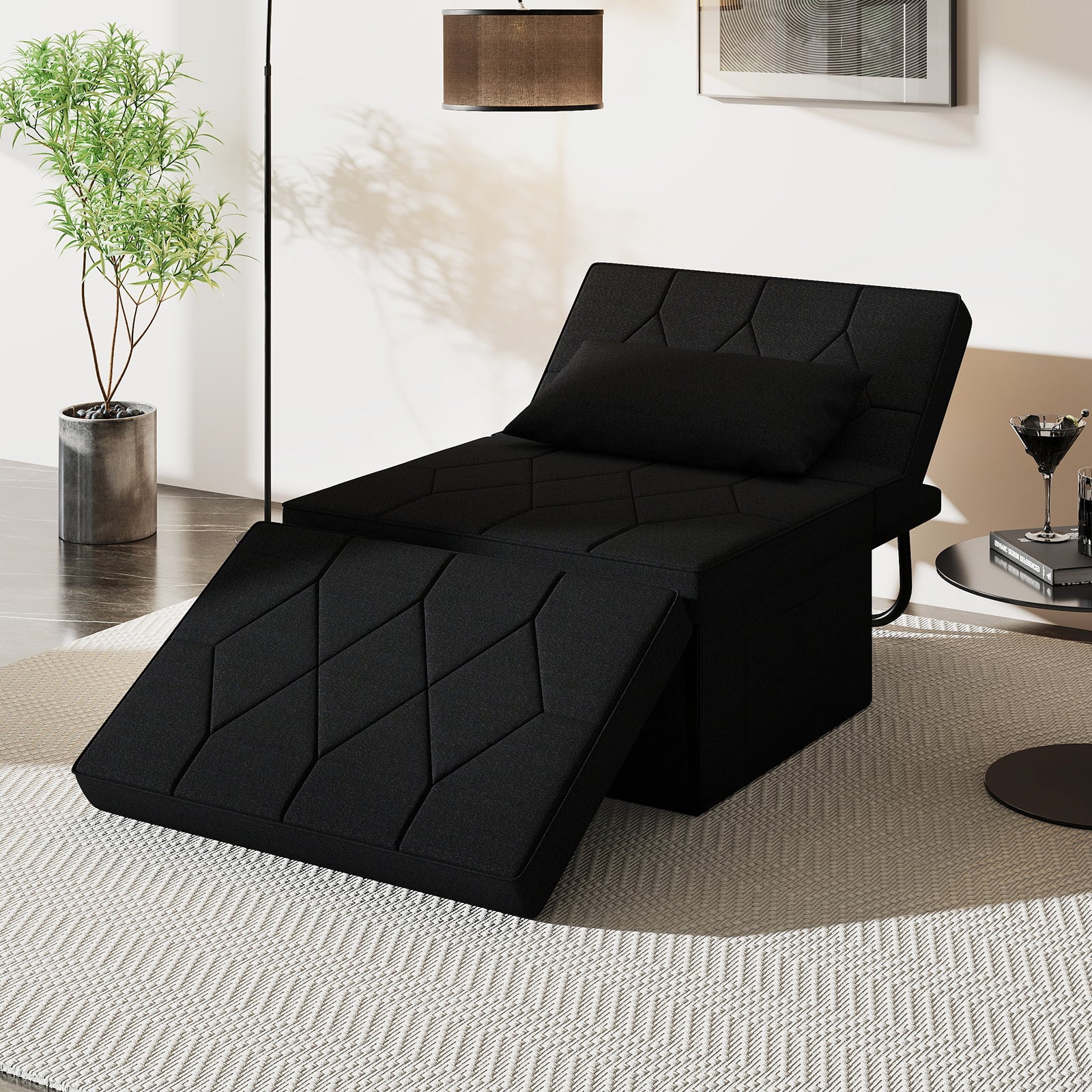4-in-1 Foldable Sofa Bed Ottoman Convertible Sleeper Sofa Chair-Black