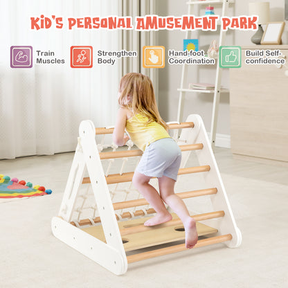 4 in 1 Toddler Wooden Triangle Climber with Ramp and Sliding Board-White