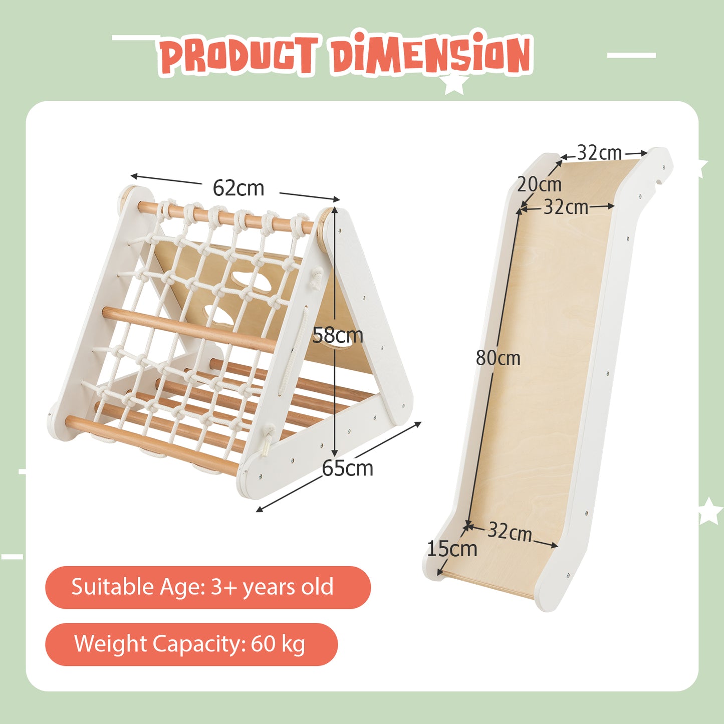 4 in 1 Toddler Wooden Triangle Climber with Ramp and Sliding Board-White