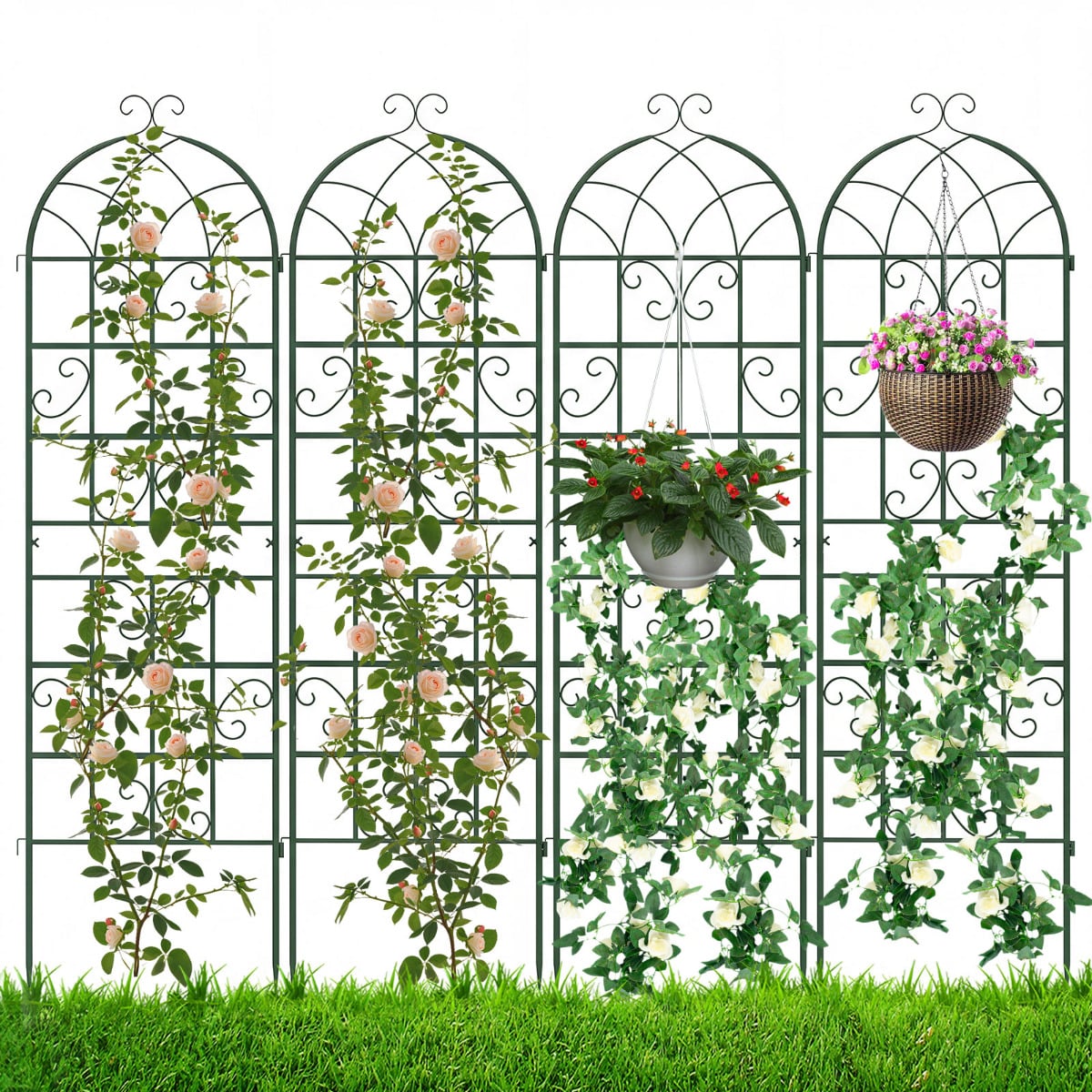 4 Pack 180 cm x 50 cm Metal Garden Trellis Decorative for Climbing Plants-Green