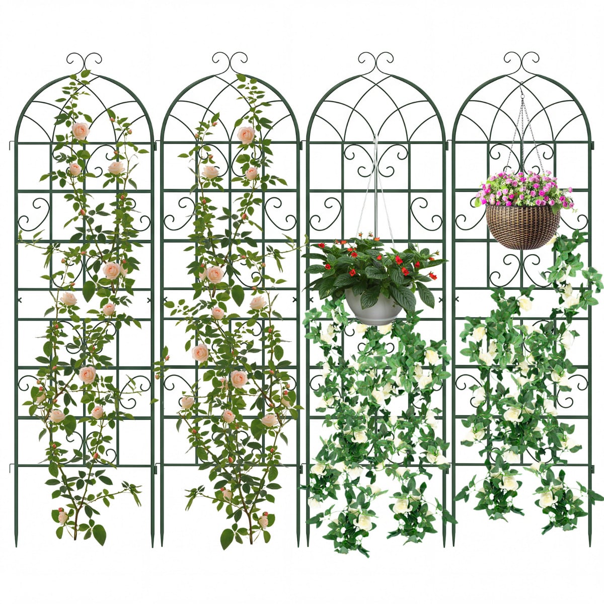 4 Pack 180 cm x 50 cm Metal Garden Trellis Decorative for Climbing Plants-Green