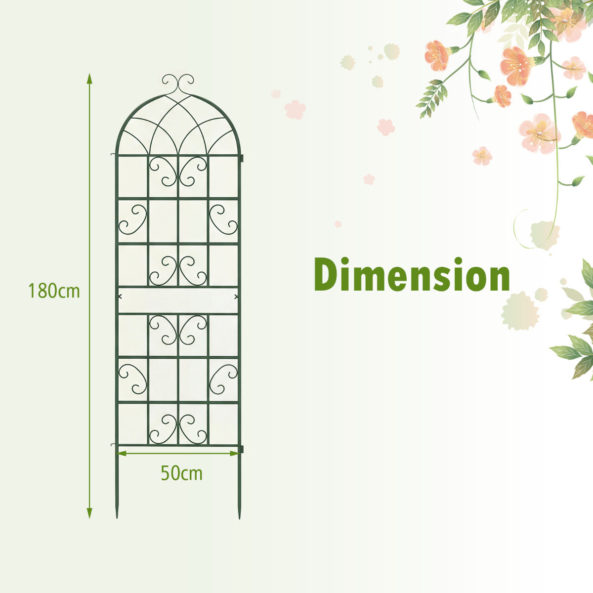 4 Pack 180 cm x 50 cm Metal Garden Trellis Decorative for Climbing Plants-Green