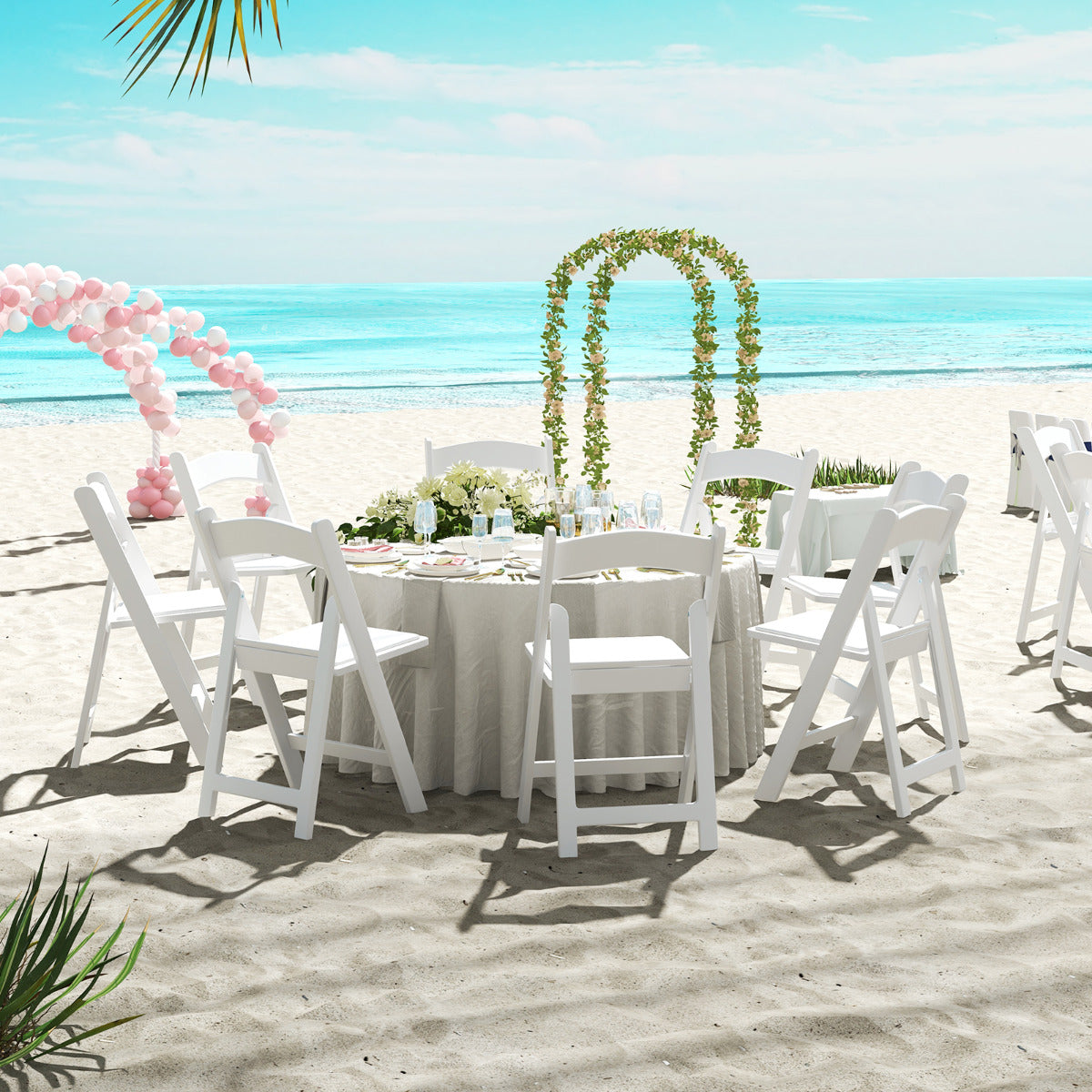 8 Pack All-Weather Folding Dining Chair Set with Padded Seat and Back -White