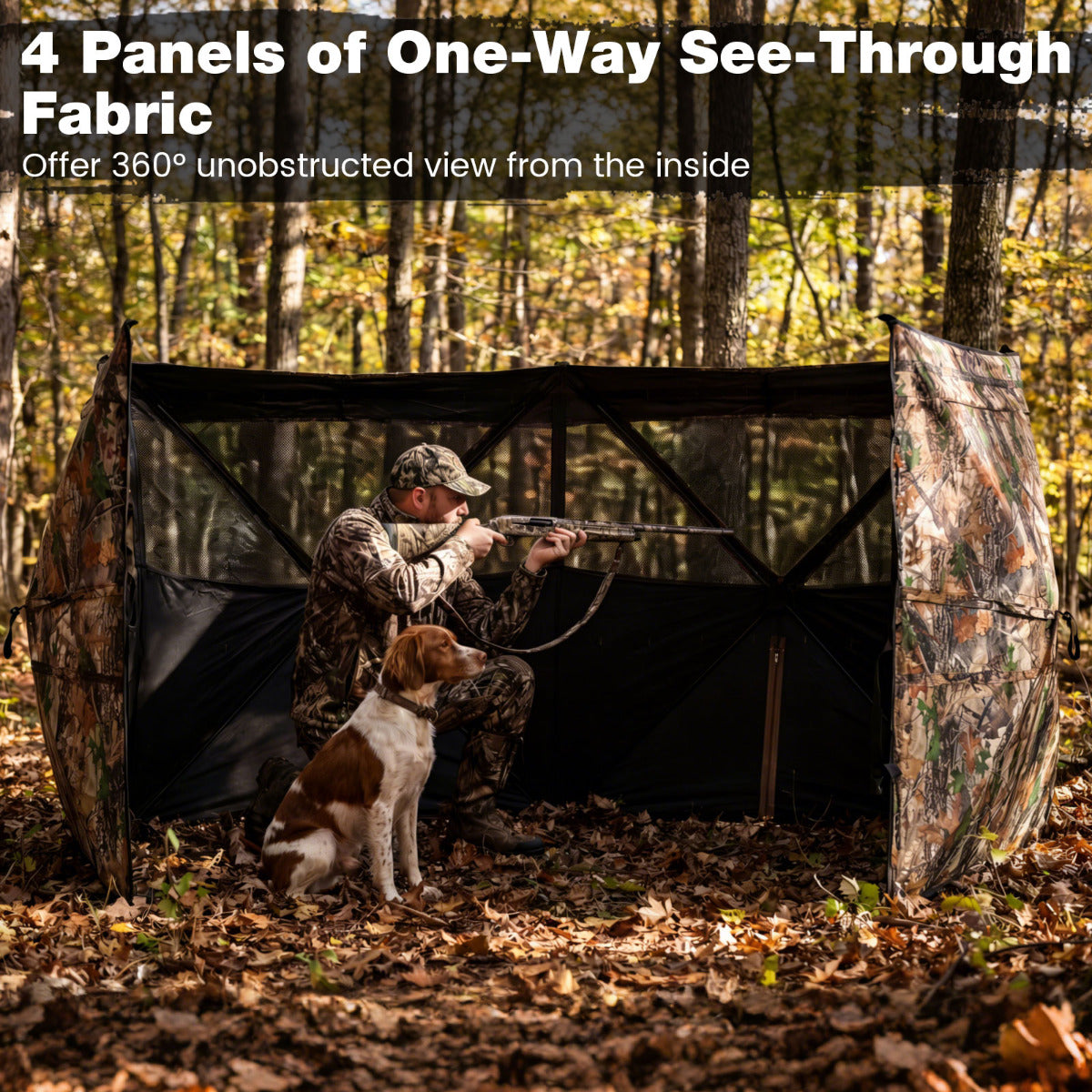 4-Panel Hunting Blind 3-Person See-through Ground Blind Tent