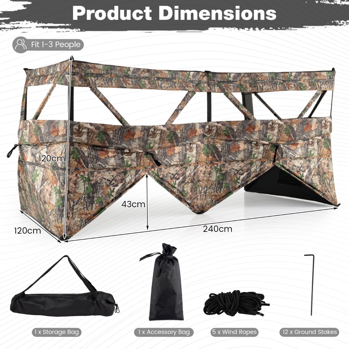 4-Panel Hunting Blind 3-Person See-through Ground Blind Tent