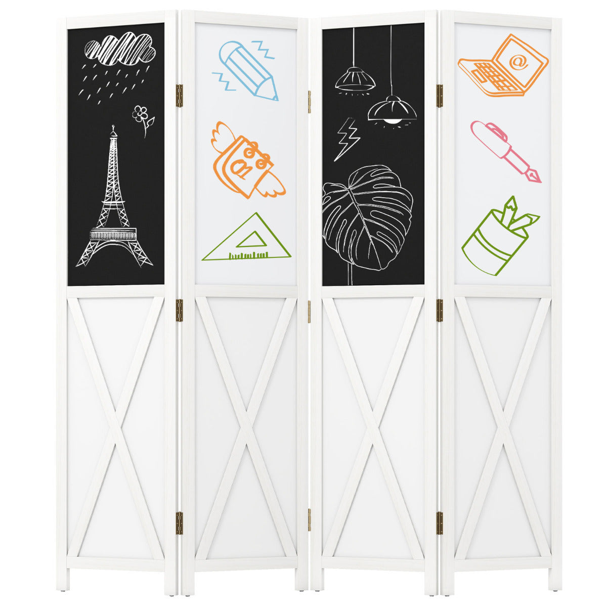 4-Panel Room Divider 170 cm Tall Folding Privacy Screens-White