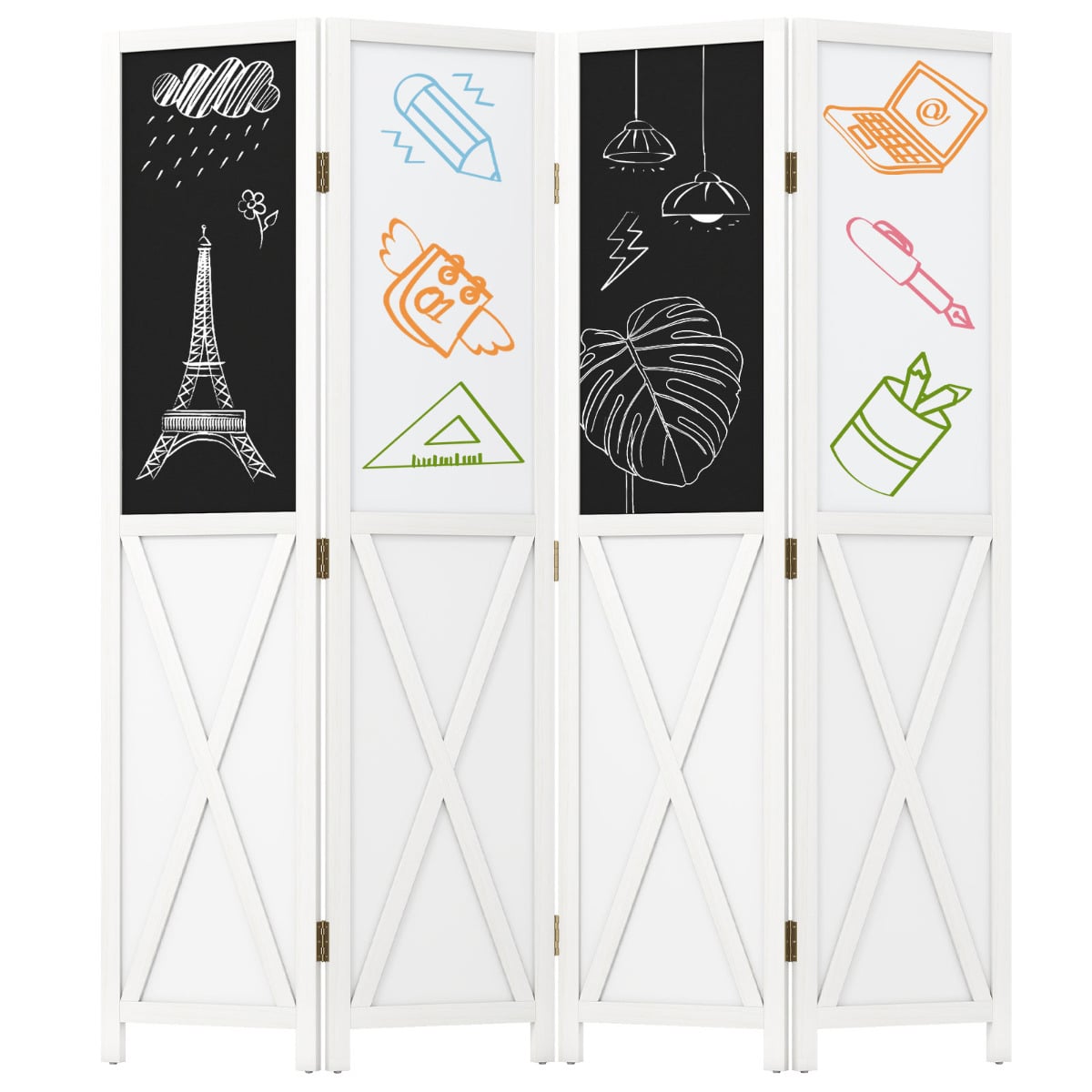 4-Panel Room Divider 170 cm Tall Folding Privacy Screens-White