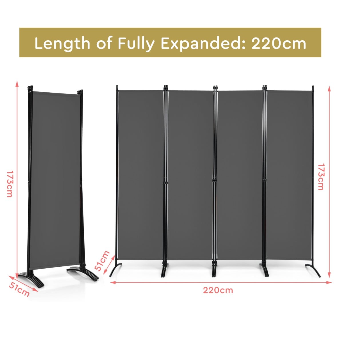 4 Panel Wall Privacy Screen Protector for Home-Grey