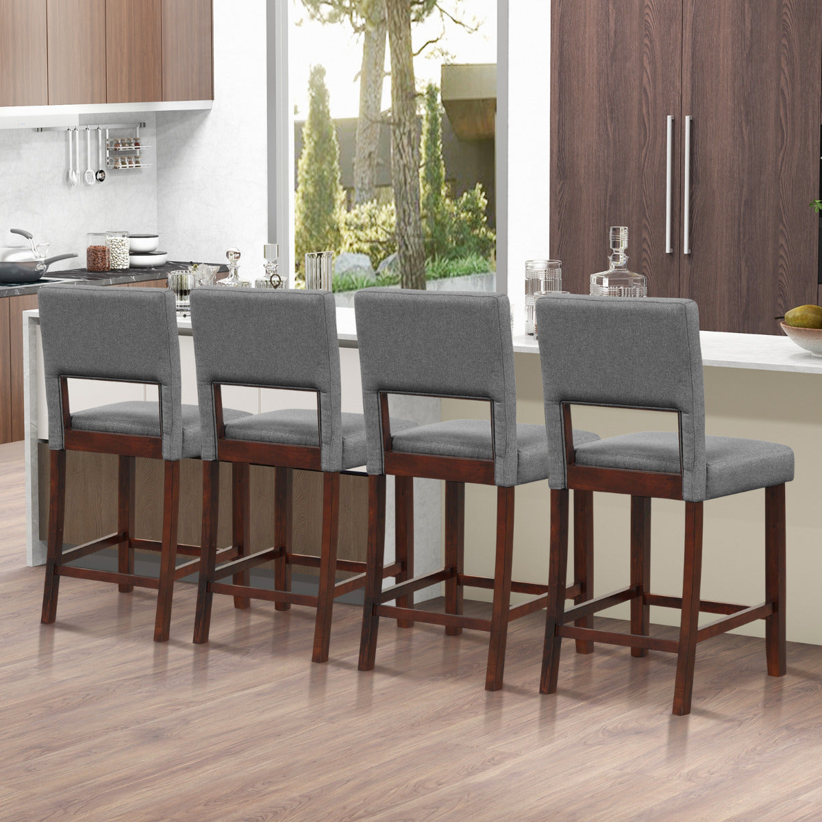 4-Piece Bar Chair Set with Rubber Wood Legs