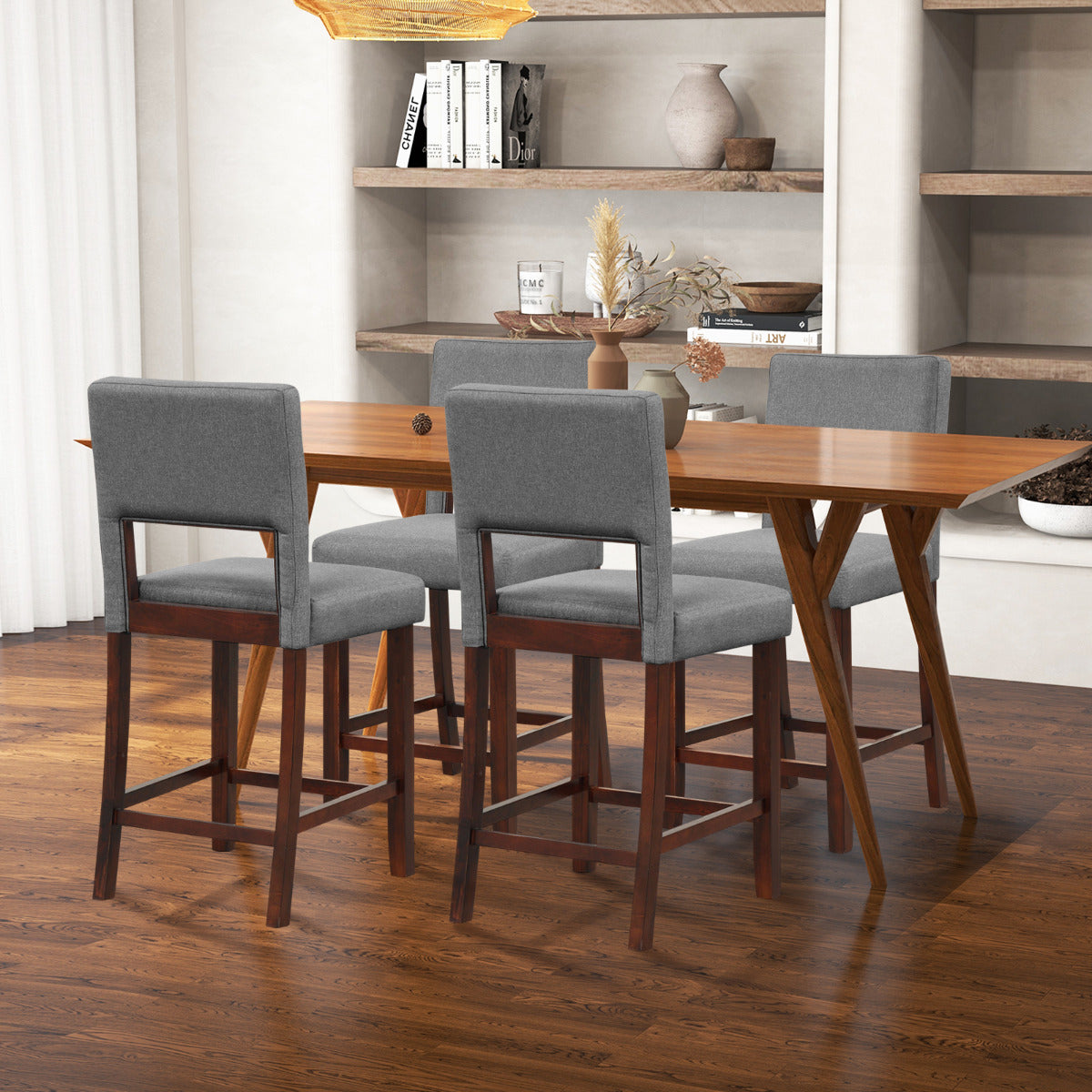 4-Piece Bar Chair Set with Rubber Wood Legs