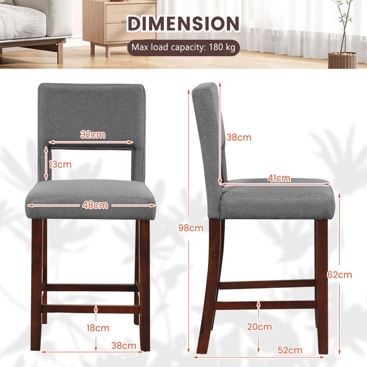 4-Piece Bar Chair Set with Rubber Wood Legs