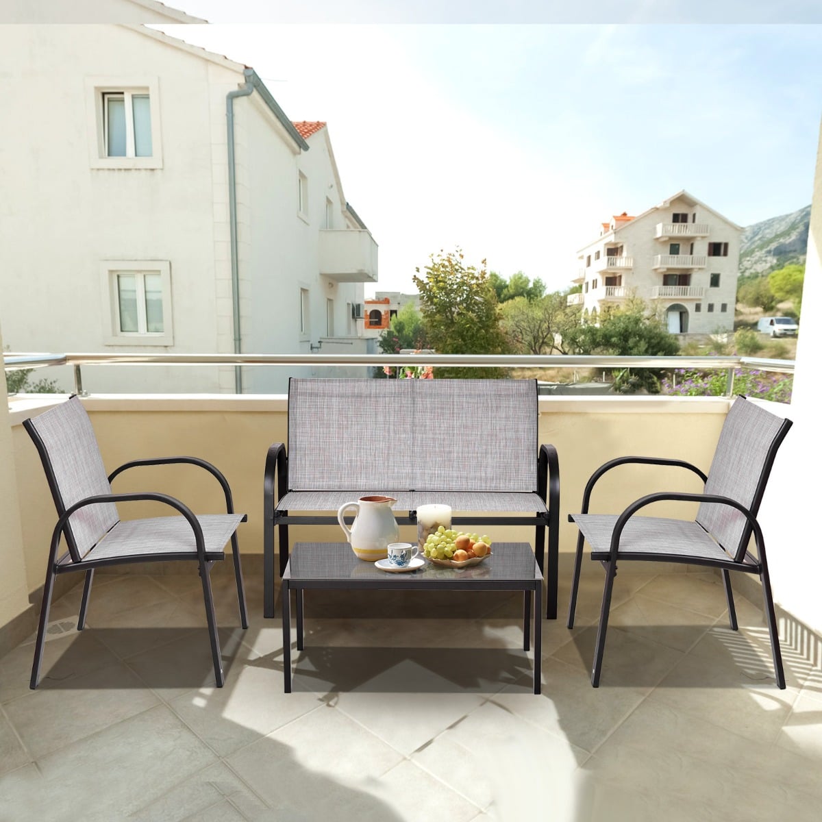 4 Piece Garden Furniture Set with loveseat for Patio Without Cushions-Grey